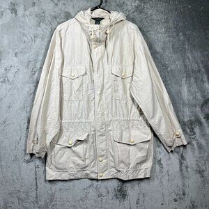 VTG J.Crew Oarsman Field Jacket Medium Beige Hooded Cotton Nylon Utility